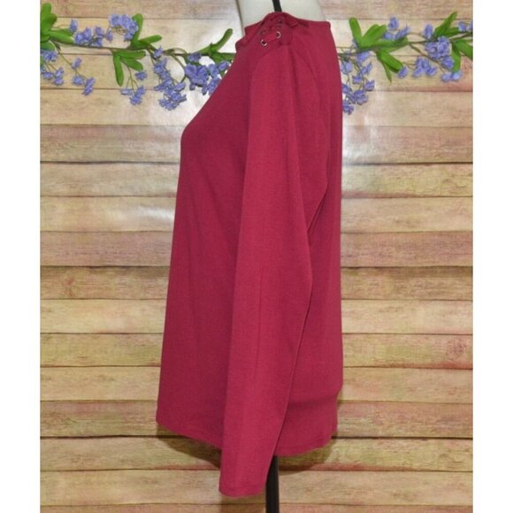 Talbot's Boat Neck Shoulder Tie Ribbed Knit Top Shirt Size L Long Sleeve Pink - Picture 4 of 7